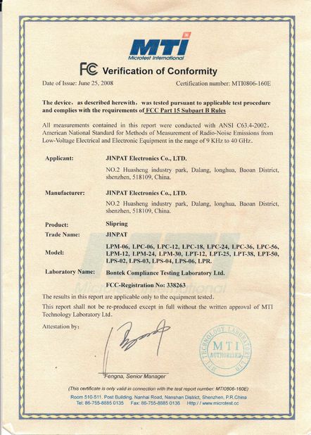 China JINPAT Electronics Co., Ltd Certificações